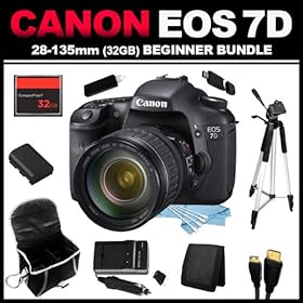 Canon EOS 7D 18 MP CMOS Digital SLR Camera 3-inch LCD with 28-135mm Lens (32GB Beginner Bundle Kit) includes Battery, Charger, Case, Memory Card, Memory Card Wallet, HDMI Cable, Full Size Tripod, USB Card Reader, Cleaning Kit - 3814B010