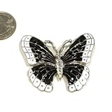 Black & AB Clear Austrian Rhinestone Color Enameled Butterfly Silver-Plated Brooch Pin