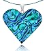 Sterling Silver Dichroic Glass Light Blue and Dark Blue Ripple Heart-Shaped Pendant on Stainless Steel Wire, 18"