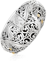 18K Yellow Gold and Sterling Silver Baroque Motif Dragonfly Hinged Bangle