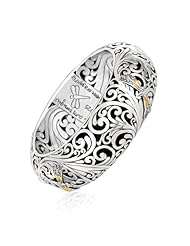 18K Yellow Gold and Sterling Silver Baroque Motif Dragonfly Hinged Bangle