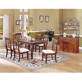 7pcs Velalzquez Metal and Wood Dining Table and 6 Chairs Set by visiondecor Furniture