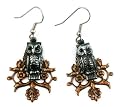Surgical Steel and Brass Dangle Earrings Gothic Owl