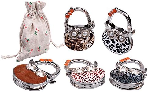 BLABLABLA 5pc Theme Designed Shoulder Handbag Purse Hanger Handbag Table Hook Set Sparkling Owl Shape