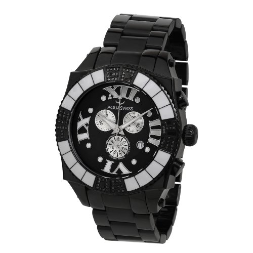 Aquasiss 62XGB001 Swissport Diamond Men's Chronograph Watch Black Ion Stainless Steel Case Black Stainless Steel Strap