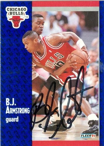 B.J. Armstrong Autographed/Hand Signed Basketball Card (Chicago Bulls) 1991 Fleer #25