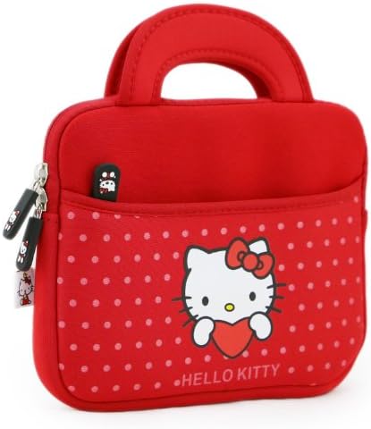 Hello Kitty Themed Samsung Galaxy Tab 3 Lite 7.0 (T110) / 3G (T111) Tablet Sleeve w/ Handles in Polka Dot Red (Neoprene, Water Resistant, Branded YKK Zippers, Soft Plush Inner Lining)