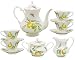 Gracie China Lemon 11-Piece Porcelain Tea Set, 4-Cup Teapot Sugar Creamer and Four 6-Ounce Cups and Saucers