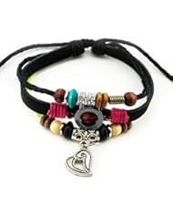 Jewelry: Bluegrass Hollow Out Silvery Romantic Heart Pendant Good Leather 1 Braided Rope Bracelet - Bluegrass