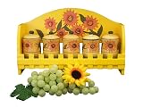 KITCHEN 5PC SPICE RACK W/WOOD HOLDER SUNFLOWER DECOR