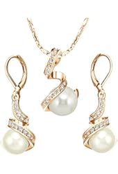 [Pearl Series] Yoursfs Gorgeous Austrian Crystal Pearl Dangle Drop Earrings and Necklace Set 18k Gold Plated