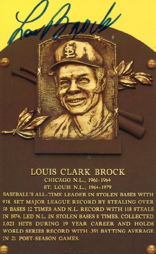 Lou Brock Signed Autographed HOF Plaque Postcard