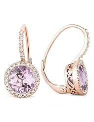 Natural 2.65ct Round-Shape Purple Amethyst Gemstone & Diamond Earring Set In 14K Rose-Gold Lever-Back