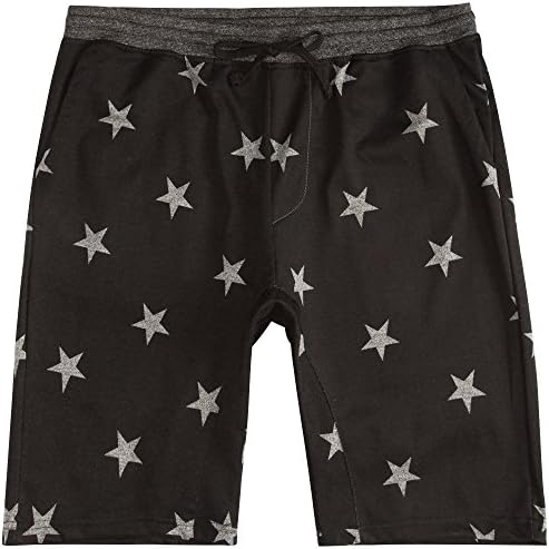 BROOKLYN CLOTH Stars Mens French Terry Jogger Shorts, Black/Grey, Small
