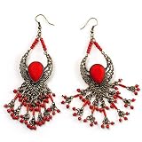 Bright Red Bead Chandelier Earrings (Antique Bronze)