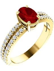 14K Yellow Gold 7.00x5.00mm Oval Cut Ruby and Diamond Ring -- LIFETIME WARRANTY