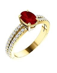 10K Yellow Gold 7.00x5.00mm Oval Cut Ruby and Diamond Ring -- LIFETIME WARRANTY