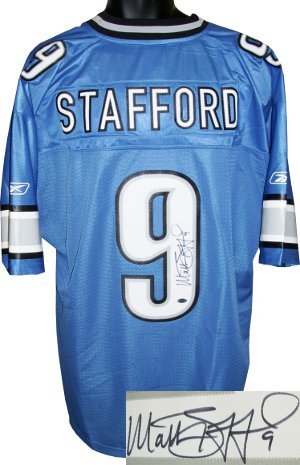 Matthew Stafford signed Detroit Lions Blue Reebok EQT Jersey- Stafford Hologram