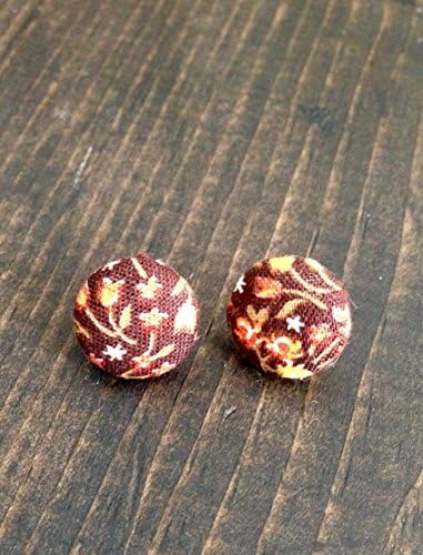 Sweet Peach Brown Gold Yellow Floral Button Earrings