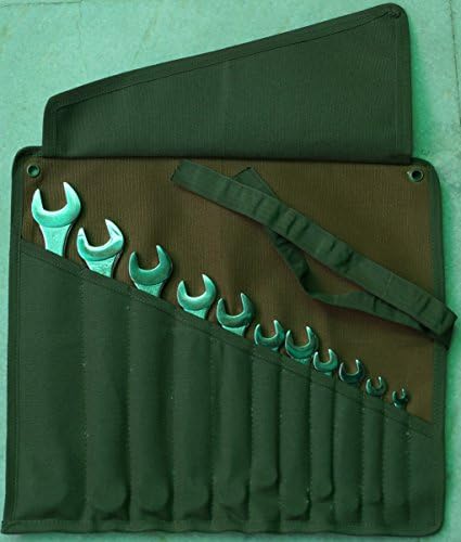 Asian Treasures WTR 160007 Wrench/Tool Roll Cinnamon Brown/Olive Drab 11 Pocket HW 100% Dyed Cotton Canvas