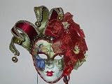VENETIAN JOLLY JESTER MASK WITH VENICE PICTURE/RED AND GOLD COLORS