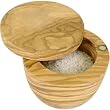 Berard Olive Wood Salt Keeper Box, Hinged Turn Lid