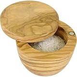Berard Olive Wood Salt Keeper Box, Hinged Turn Lid