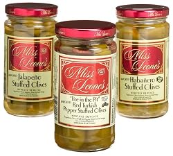 Miss Leone's Stuffed Queen Olives: Habenero, Fire in the Pit, Jalapeno, 12-Ounce Jars (Pack of 3)