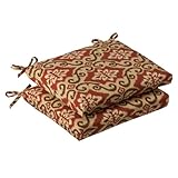 Pillow Perfect Outdoor Red/Tan Damask Seat Cushion, Squared, 2-Pack