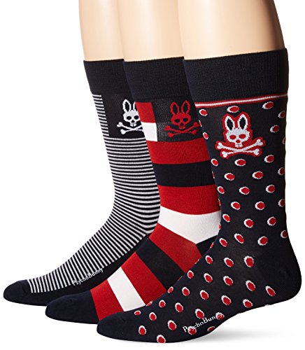 Psycho Bunny Men's 3 Pack Dots and Stripes Crew Socks