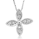 14k White Gold Flower 4 Leaf Diamond Pendant Necklace 0.10 carat