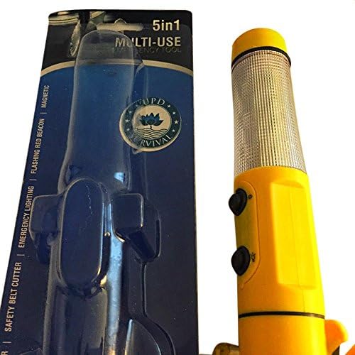 Auto/Car Emergency LED Flashlight: 5 in 1 Multifunction With Safety Hammer/ Escape Cutter Tool/Flashing Rescue Beacon Light/Heavy Duty Magnet from UPD Survival.