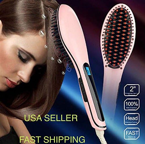 BJourneys Hair Straightener Brush Instant Magic Silky Straight Hair Styling Anion Hair Care Anti Scald Zero Damage(pink) (Pink)