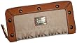 Women's Michael Kors Delancy Continental Signature Logo Jacquard Zip Around Wallet Beige/Camel/Luggage