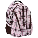 15.6 inch Pink Plaid Checker Multiple Pockets School Bag Laptop Computer Travel Backpack w/Air Mesh Padded Panel