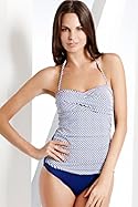  Front Ruched Ticking Stripe Bandeau Swimsuit