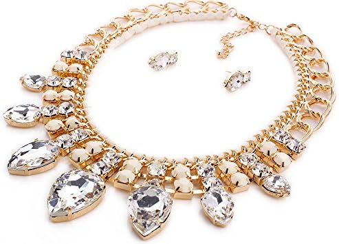 LAM Sue Retro Silver Plated Woven Rhinestone Studded Cocktail Party Pendant Gift Jewelry Necklace White