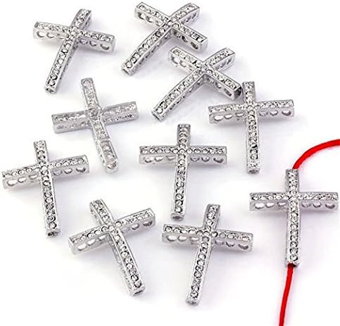 Ottery 10Pcs Charming Silvery Cross Curved Side Ways Crystal Loose Beads Bracelet Connector