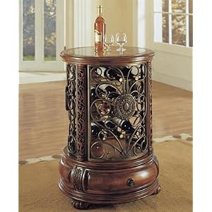 Antique Cherry Marble Round Wine Cabinet