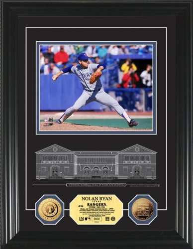 Highland Mint Texas Rangers Nolan Ryan Hof Archival Etched Glass 24Kt Gold Coin Photo Mint