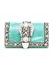 Western Wallets - Turquoise Crocodile Rhinestone Buckle Western Wallet For Women