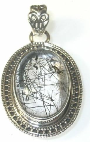 Oval Black Tourmalated Quartz Sterling Silver Pendant