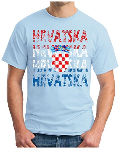 OM3 – HRVATSKA – T-Shirt CROATIA EM 2016 FRANKREICH FRANCE FUSSBALL FANSHIRT SOCCER CUP SPORT TRIKOT EUROPAMEISTER, L, himmelblau