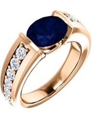 18K Rose Gold 9.00x7.00mm Oval Cut Chatham Created Sapphire and Diamond Ring -- LIFETIME WARRANTY