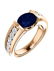 10K Rose Gold 9.00x7.00mm Oval Cut Chatham Created Sapphire and Diamond Ring -- LIFETIME WARRANTY