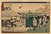 Poster Print of Artwork showing exterior view of a teahouse with three women returnin...