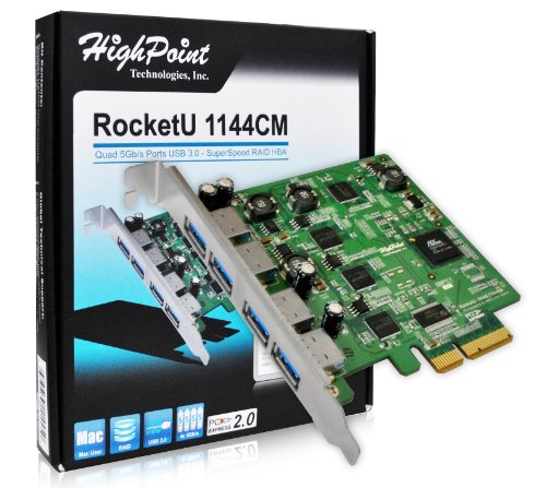 HighPoint RocketU 1144CM 4 Port Dedicated 5 Gb/s USB 3.0 PCI Express 2.0 x4 RAID HBA for Mac (Support Mac OS X 10.8 Mountain Lion) On Sale