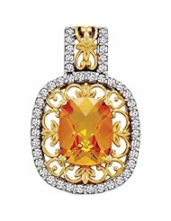 14K Two-Tone Gold Antique Cushion Cut Citrine and Diamond Pendant -- LIFETIME WARRANTY