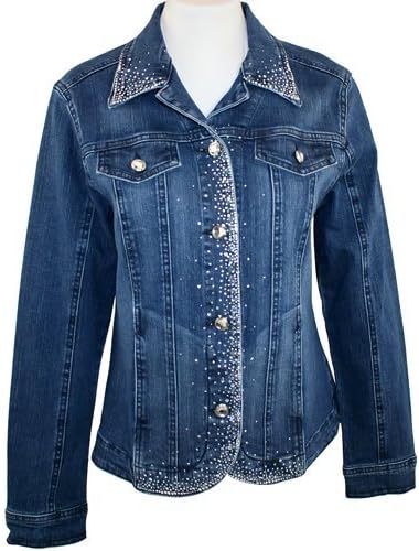 Katina Marie Long Sleeve, Rhinestone Accents, Dark Denim Jacket - Crystal Jacket