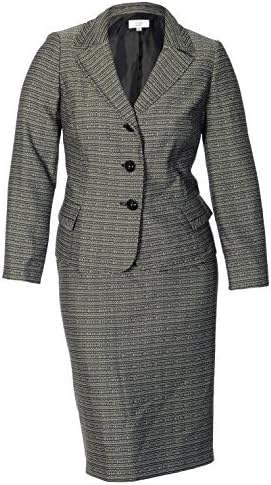 Women's Long Sleeve Textured Tweed Jacket Skirt Suit, Plus Size 20W, Black Multi